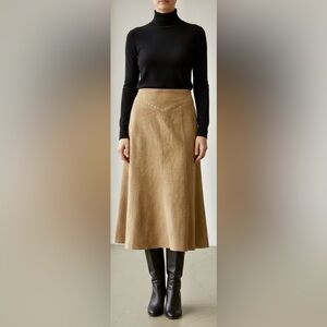 JUNE Vintage Tan Leather Suede A-line Whipstitch Long Lined Western Skirt 4